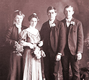 John J Lucas and Emma M Burkhardt - wedding photo - 1904 - maid of honor, Anna Wolf - best man George Wolf