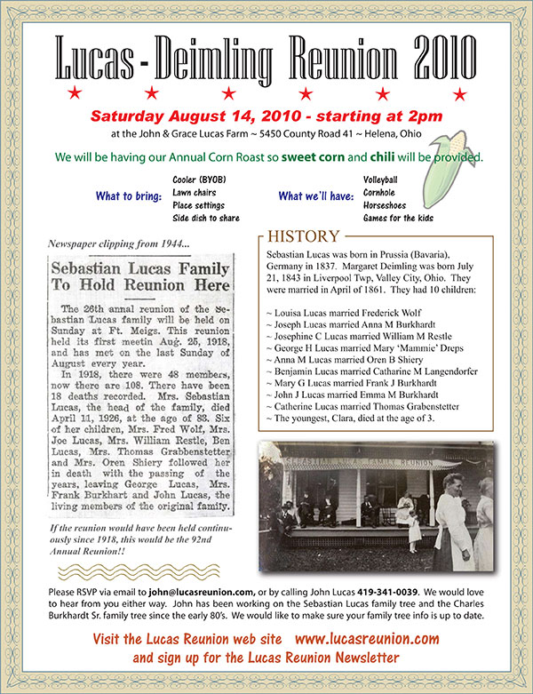 Lucas-Deimling Family Reunion Flyer 2010